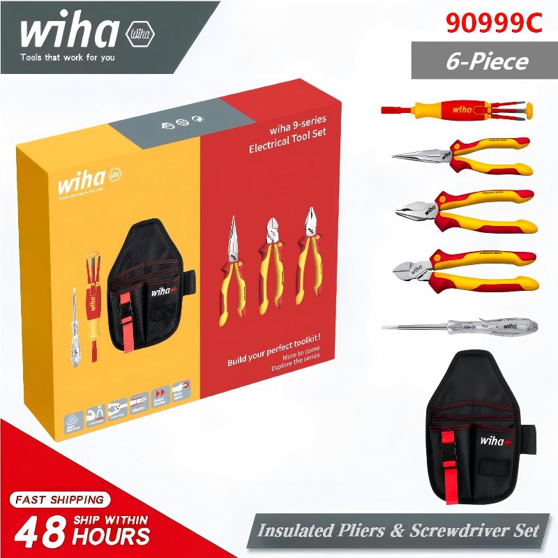 Tools Vn - Wiha 90999C 6ピース 1000V VDE絶縁電気技師用ツールキット、多機能プライヤーとドライバーセット、携帯用収納バッグ付き