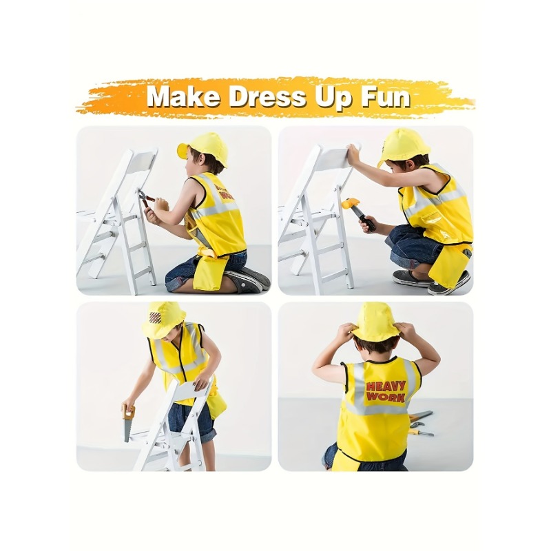 幼児建設作業員ベストコスチューム、作業員5ピースプレイセット - Tools Workshop Kids のレビューと価格
